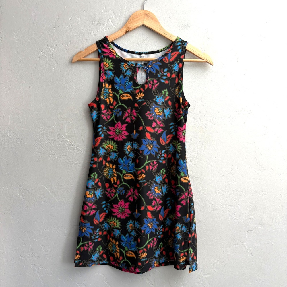 Nuu Muu Ruu Muu Floral Dress Women Size 2XS Black Multicolor Paisley Sleeveless